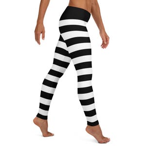 Schwarz-weiß gestreifte Leggings, Halloween Goth, in voller Länge, Festival Rave Whimsigoth, gruselige Jahreszeit, Hosenstil, Kostüm, dehnbare Strumpfhose
