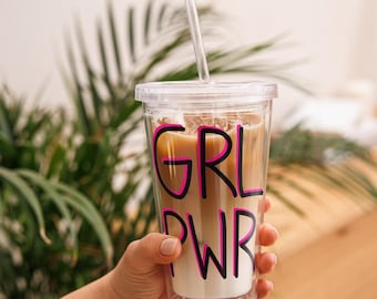 Iced Coffee Latte Acrylic Tumbler, 16oz Cold Cup, Clear Acrylic, Plastic  Boho Tumbler, Feminist Tumbler, Cold Drink Lid & Straw, Cold Cup - Etsy