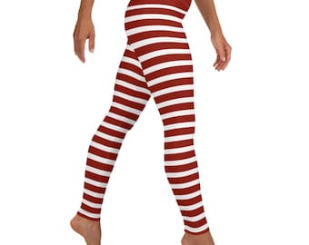 Christmas Candy Cane Striped Red and White Holiday Leggings