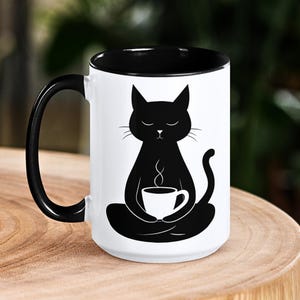 Black Cat Coffee Mug, Meditating Cat Mug, Cat Lover Mug, Gift for Cat Lovers, Cat Gift, Cat Coffee Mug, Cute Cat Mug, Mug for Cat Owner