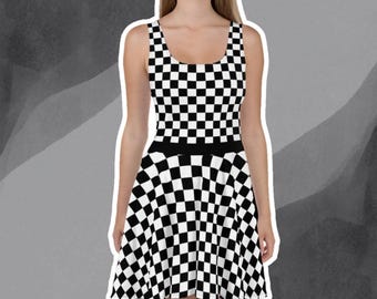 checkerboard fitted dress Black and White Plaid Tweed Sleeveless Short Dress main image 0