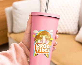 Vaso de viaje con aislamiento de acero inoxidable "Seta Buenas Vibras"