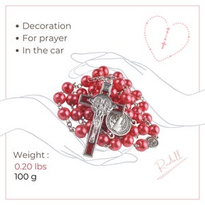 Hanging Car Rosary Prayer Beads, 50 Red,  Rosary with Cross Charm, Decorative Catholic Rosaries for Car Mirror, Rosary Necklace