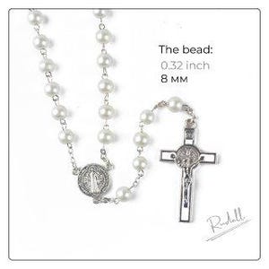 Hanging Car Rosary Prayer Beads, 50 White,  Rosary with Cross Charm, Decorative Catholic Rosaries for Car Mirror, Rosary Necklace
