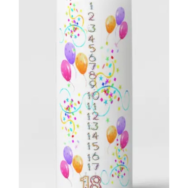 Birthday Countdown Candle - Multi Color, Blue or Pink - 1 - 18 years  8 inches tall - Pillar 3 inch diameter or 9 inch Taper Candle