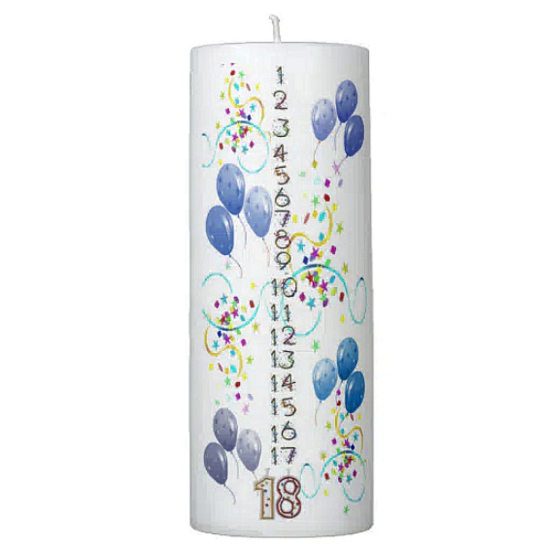 Birthday Countdown Candle Multi Color, Blue or Pink 1 18 Years 9 Inches