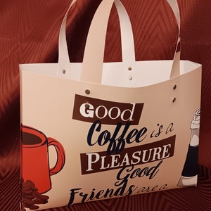 Bolso de mano, Café y dicho de un amigo - Tote de comestibles, Mercado de agricultores, Bolsa de libros, Bolsa de playa, Tote de almuerzo Plástico / Vinilo 8x12x3 pulgadas
