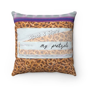 Baggies of Snacks Pretzels Design Sofa Decorative Spun Polyester Square Pillow CASE