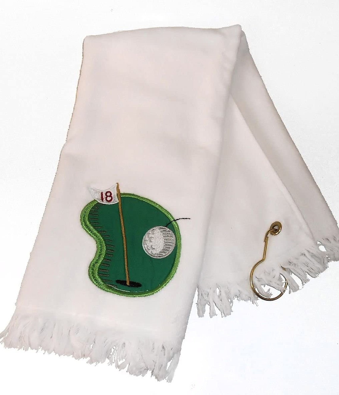 White Golf 18th Hole Design Embroidered Golf Towel With Grommet 16 X 26