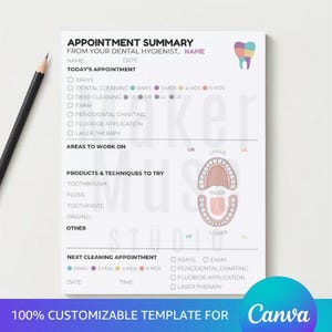 Bloc de notas de higiene dental **Plantilla Canva** Descarga digital - Personalizable, Higienista dental, RDH, Resumen de cita dental, Dientes, Dentista