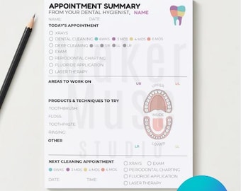 Dental Hygienist Appointment Summary Template, Customizable Canva Form, Dental Office Printable