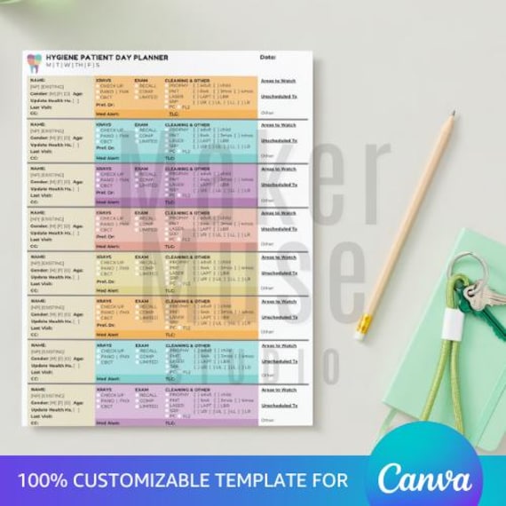 Hygiene Patient Day Planner, Customizable Template for Canva