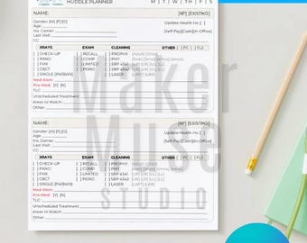 Dental Hygiene Patient Huddle Planner | Large Print | Spacious Layout | Canva Template | Easy Read