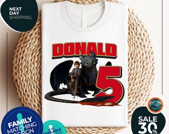 Cómo entrenar a tu dragón: Regalo de cumpleaños para hijo/hija / Camiseta unisex con nombre personalizado / Divertida Furia Nocturna / Para hombres, mujeres, niños y niñas
