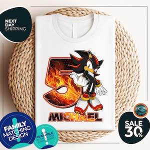Sonic Shadow The Hedgehog Birthday Shirt | Custom Personalized Boy Girl Cartoon Birthday Shirt | Kids Toddler Birthday Gift For Son Daughter