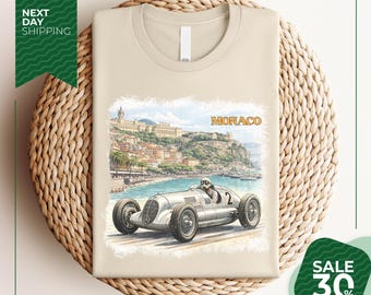 Monaco 1937 Racer Vintage Style Tshirt | Retro Race Car Shirt | Nostalgia Race F1 Tee | Motorsport Apparel Unisex Shirt