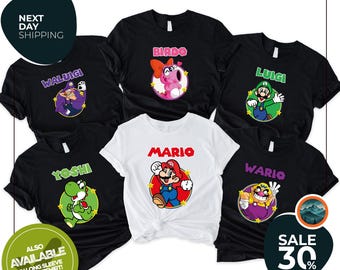 Personalized Mario Bros Family Shirt | Custom Character Super Mario T-Shirt | Super Mario Costume Matching Tee | Super Mario Birthday
