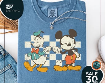 Comfort Color® Vintage Checkered Mickey Donald Duck Shirt | Funny Mickey Donald Shirt | Disney Checkered Shirt | Mickey Checkered |