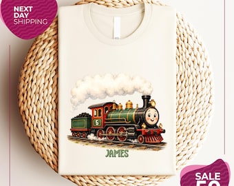 Camiseta de tren personalizada para el primer cumpleaños / Camiseta personalizada para niño pequeño / Conjunto de tren para niño de cumpleaños / Camiseta clásica de locomotora / Regalo para fiesta infantil