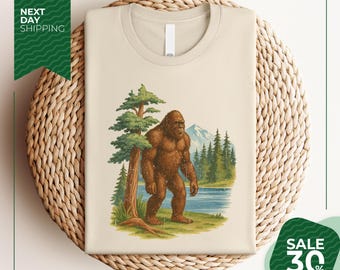 Retro Bigfoot Redwood Forest Nature Shirt | 90s Sasquatch Cryptozoology Cute Cryptids Outfit | Natural Boho Adult | Toddler & Youth Tee