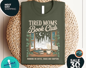 Camiseta divertida del club de lectura de mamás cansadas / Camiseta de capítulos de Coffee Chaos / Camiseta de lectura / Camiseta para amantes de los libros / Regalo para amantes de los libros / Camiseta de mujer