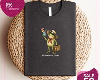 Camiseta para crucero de chicas / Camiseta para el equipo de cruceros / Camiseta gráfica "Cruzamos al amanecer" / Camiseta divertida de viaje con ranas / Conjunto para vacaciones / Regalo para cruceros