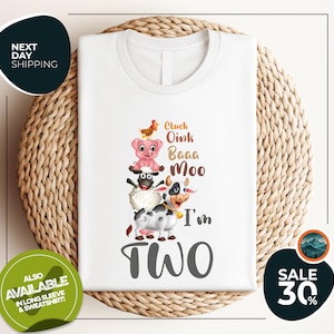Oink Bah Moo I&#39;m two shirt | Barn animal birthday t-shirt | Turning 2 birthday shirt | I&#39;m two tee | Farm theme party | farm birthday