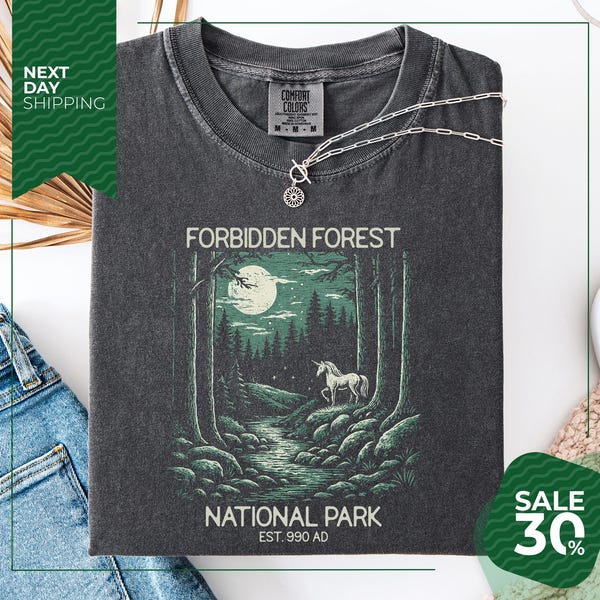 Comfort Colors® Forbidden Forest Shirt | Bookish T-Shirt | Wizarding School Tshirt | National Park Wizard Shirt | Thrifted Aesthetic Reader