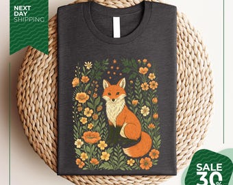 Cute Flower Fox Shirt | Vintage Floral Cottagecore Shirt | Wildflower Meadow | Woodland Lover Gift for Her | Fairycore Tee | Forestcore Tee