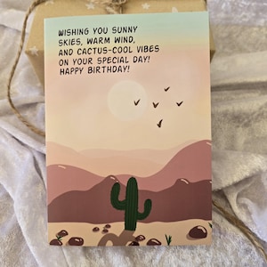 Desert Vibes Grußkarte, Warmer Wind Geburtstagskarte, Sonnige Kaktuskarte, Geburtstagswünsche, Kaktus Vibes