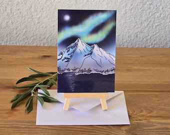 Aurora borealis, greeting card, magical, Nordic landscape, Northern lights, blank inside, birthday card, greeting card
