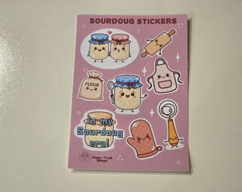 Sourdough Sticker Sheet - Kawaii Baking, "In My Sourdough Era", Bread Starter Journal and Planner Art