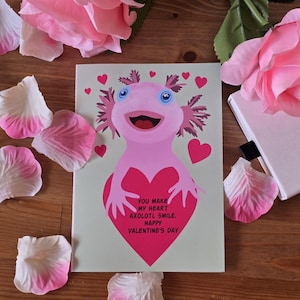 Leuke Axolotl-valentijnskaart, romantische wenskaart, liefdeskaart jubileum, Axolotl-cadeau, afdrukbare pdf