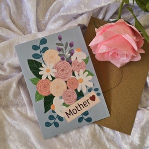 Cartão floral para mãe, cartão de dia das mães, cartão feito à mão, presente de flores, cartão de aniversário para mãe, presente para mãe