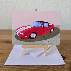 Rot Sportwagen, Grußkarte, Oldtimer, maculine Karte, Neffe, Sohn, Freund, Papa, Geburtstagskarte, MX-5 Karte.