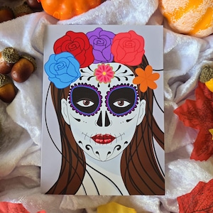 Dia dos mortos, cartão de dia das bruxas, cartão de felicitações, Calavera, La Catrina, Dia de los muertos, novia Catrina, Feliz dia das bruxas, Feliz aniversário