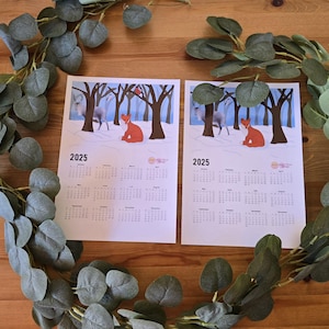 Woodland Animal 2025 Calendar, Fox Robin Deer Design, Wall Calendar, Nature Lover Gift, pdf, instant download, hostess gift