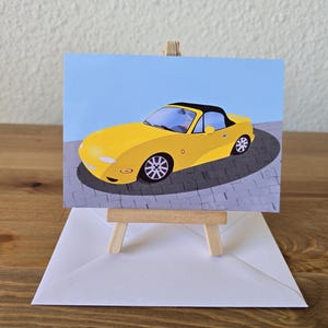 Yellow sports car, greeting card, classic car, male birthday card, nephew, son, friend, greeting card, MX-5 card