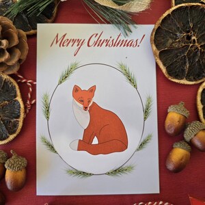 Carte de Noël, Renard roux, Couronne de Noël, Joyeux Noël, Renard de Noël