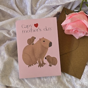 Capibara Moederdagkaart, leuke wenskaart, Moederdagcapibara, dierenkaart, cadeau voor moeder, feestkaart, pdf, instant download