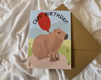 Capybara Birthday Card, Cute Greeting Card, Kawaii Animal Card, Happy Birthday Card, Cute Stationery Gift, Capy birthday , pdf download