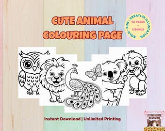 Animal Coloring Book for Kids, Easy Toddler Activity Pages, Preschool Coloring Printable (PDF) Digital Download