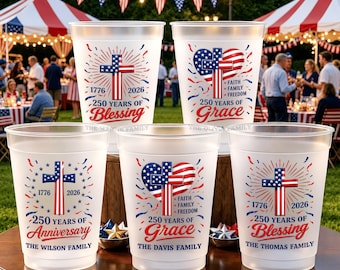 Vasos de plástico esmerilados personalizados para el 250 aniversario de EE. UU. con texto. Juego de 10 unidades. Recuerdos para fiestas del Día de la Independencia para familias estadounidenses.