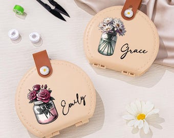 Personalized Portable Birth Flower Bouquet Sewing Kit Set Storage Box with Name Stitching Tools Supplies Gift for Tailor Sewing Enthusiast