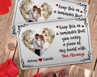 Custom Name & Photo Keep This as a Reminder Heart Jigsaw Wallet Card, Anniversary/Valentine's Day Gift for Him/Boyfriend/Husband/Couple