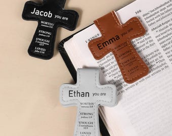 Custom Inspirational Bible Verses Cross PU Leather Magnetic Bookmark Clip First Communion Baptism Back to School Gift for Christian Bookworm