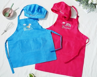 Custom Name Embroidered Cartoon Design Children's Apron & Chef Hat Set, Cooking Baking Accessories, Children's Day/Birthday Gift for Kids