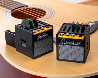 Porta plettri per chitarra con stampa 3D personalizzata, a forma di amplificatore per chitarra retrò, scatola portaoggetti con nome, regalo di compleanno per musicista chitarrista