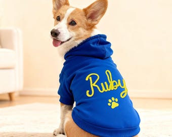 Gepersonaliseerde pootafdruk zachte warme hond kat hoodie kleding voor huisdieren met in garen gewikkelde naam verjaardagscadeau huisdier adoptiedag voor eigenaar huisdierliefhebber