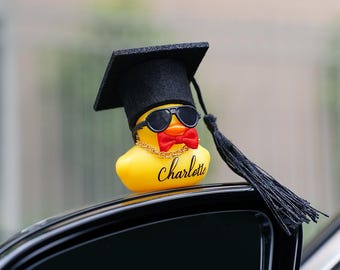 Personalized Funny Graduation Cap Sunglass Bow Rubber Duck with Name Desk Decor Graduation Gift for Graduate